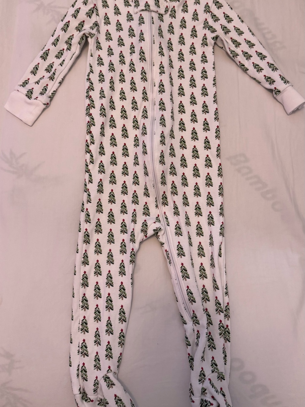 Kids White Holiday Tree One-Piece Pajamas